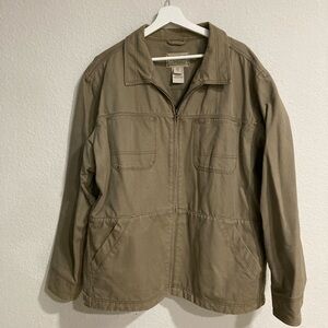 LL Bean Chore Coat Tan Twill Cotton Field Jacket corduroy collar cuff XXL